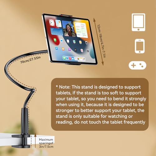 2-in-1 Gooseneck Phone & Tablet Holder for Bed, Flexible Clamp Mount & Overhead Stand for Desk & Headboard, Compatible with iPhone 17/16/15/14 and 4–10.6" Devices (Black) - color: Black