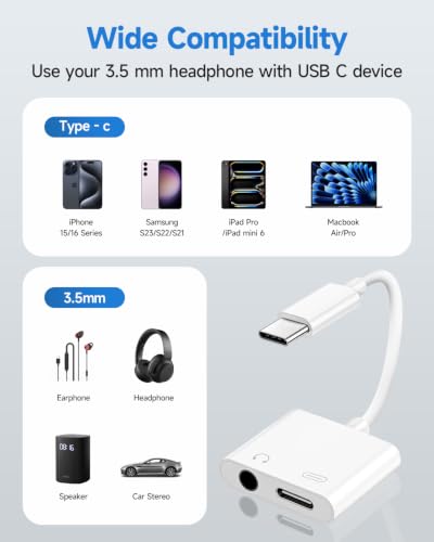 Criello USB C to 3.5mm Headphone and Charger Adapter - color: White, size: 3 Pack