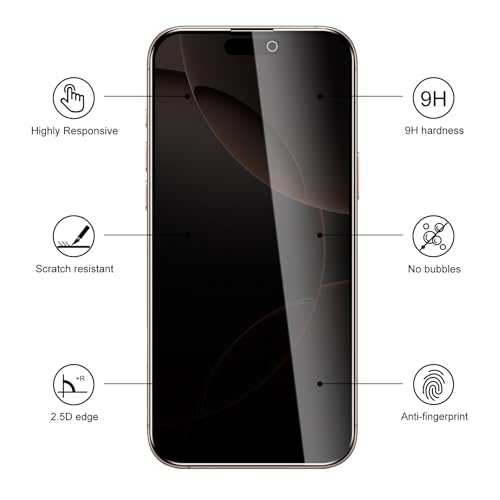 2 Pack Privacy Screen Protector for iPhone 16 Pro Max with 2 Pack Camera Lens Protector, 9H Hardness Double Shatterproof Anti-Spy Tempered Glass Film, Easy Installation - size: iPhone 16 Pro Max