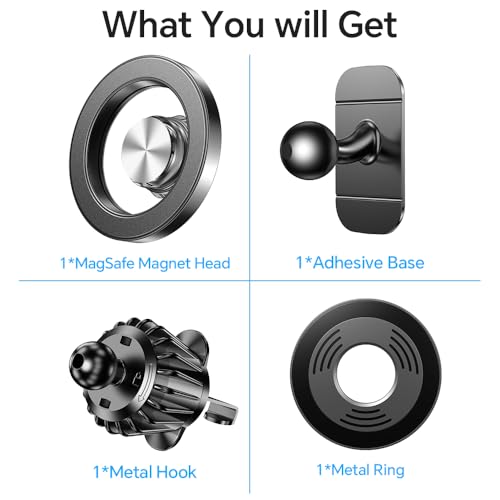 for iPhone Magsafe car Mount【20 Strong Magnets】Magnetic Phone Holder for Car Dashboard【360° Rotation】Hands Free Car Phone Holder Mount Dash Fit iPhone 15 14 13 12 Pro Max Plus MagSafe Car Accessories - color: Black