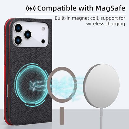 VISOUL Wallet Case for iPhone 17 Pro Max 6.9-inch 2025 | Pebbled Leather Flip Case | RFID Blocking Card Holder | Kickstand | Folio Cover | Shockproof Inner Phone Shell | Black+Red - color: Black+Red