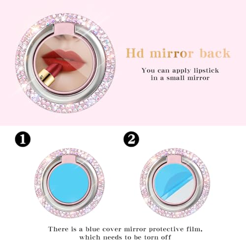 Bling Crystal Rhinestone Cell Phone Ring Holder Grip，360°Rotation Ultrathin Finger Cute Glitter Stand Kickstand Universal Compatible with iPhone Samsung Galaxy LG Google iPad （Pink）