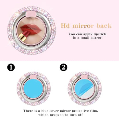 Bling Crystal Rhinestone Cell Phone Ring Holder Grip，360°Rotation Ultrathin Finger Cute Glitter Stand Kickstand Universal Compatible with iPhone Samsung Galaxy LG Google iPad （Pink）