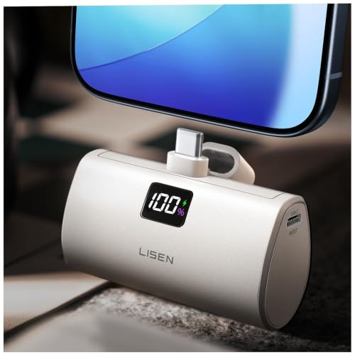 LISEN 6800mAh Capsule Portable Charger, Mini USB-C Power Bank for iPhone 18 Pro/17/16/15, Small USB C Battery Pack with LED Display, [USB-C Only, Flight-Safe] 22.5W Fast Charging, iPhone18 Accessories - color: Pearl White