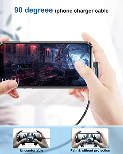 3Pack 90 Degree iPhone Charger 6ft, Nylon Right Angle 6 Foot Apple iPhone Charging Cable, Apple MFi Certified 6 Feet Lightning Cord Long for Apple iPhone 14 Pro Max/13 Pro/12/11/11Pro/11Max/XS/XR/8