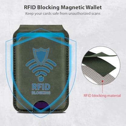 Belemay Crazy Horse Leather Magnetic Wallet for MagSafe Adjustable Stand - color: Pine Green
