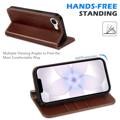 SHIELDON Genuine Leather Flip Wallet Case for iPhone 17e/16e, Retro Coffee | RFID Blocking, Credit Card Holder, Magnetic Closure, Kickstand, Folio Design, Soft Shock-Absorbent Phone Cover - color: Retro Coffee