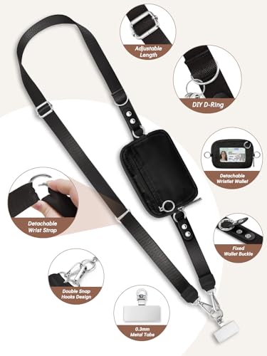 Clip and Go Strap for Phone with Wallet Crossbody Lanyard Black - color: 1 Black
