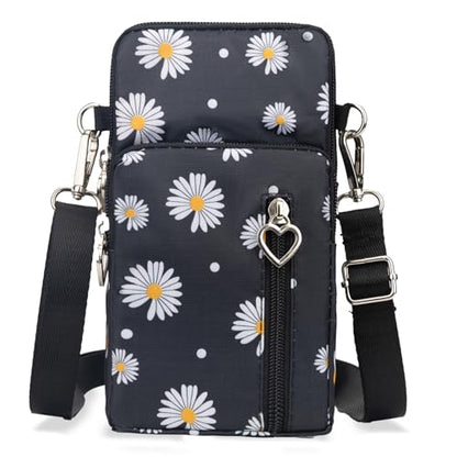 Small Crossbody Bag for Women, Multi Zip Pockets Nylon Wallet Purse Credit Card Holder with Detachable Hand Strap - color: Chrysanthemum