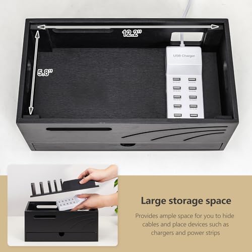 Homde Bamboo Charging Station Organizer: 6 Compartments and Drawer - color: Black