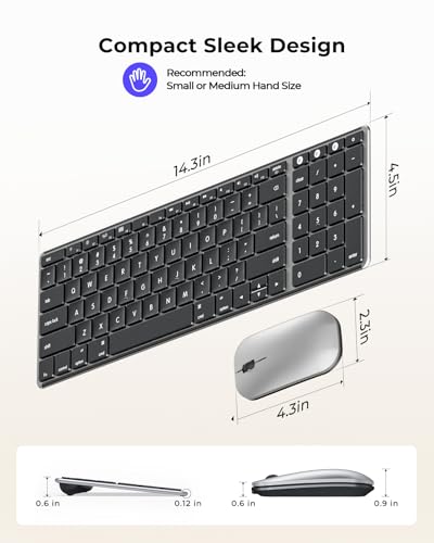 seenda SKM64-2 Bluetooth Keyboard and Mouse Combo for Mac, MacBook and iPad - color: Black & Silver