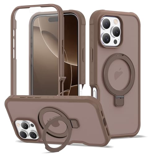Compatible with iPhone 16 Pro Max Case with Magnetic Ring Stand [Compatible with Mag-Safe] [Built-in Screen Protector] Military-Grade Drop Protection Matte Translucent Phone Case, Desert Brown - color: Desert Brown, size: Iphone 16 Pro Max