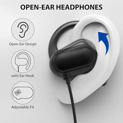 ASKUBSKU Open Ear Headphones Wired for Laptop PC, 3.5mm Earphones with Mic
