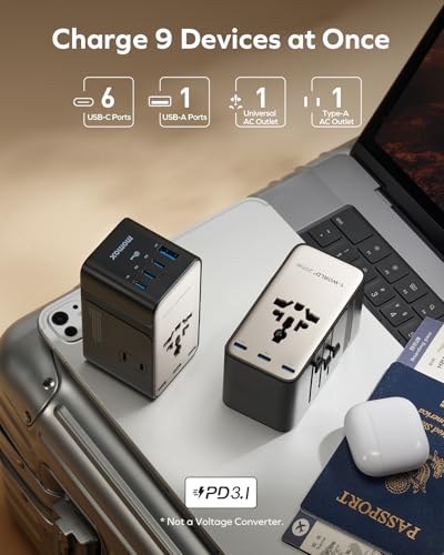 MOMAX 205W GaN Universal Travel Adapter, 9-in-1 Multi-Device Charging Hub - size: 205 W