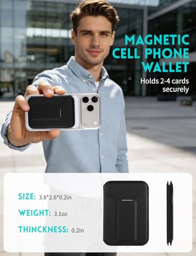 Cell phone wallet,Magnetic Wallet for iPhone 17e/17/16/15/14/13/12 series, Selected Samsung,RFID Blocking, 4 Cards Holder for Phone Case, with Wallet Stand - color: Black