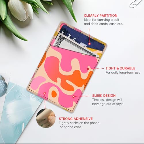 Cute Pink Shape Leather Phone Card Holder, Dual Pocket, Compatible with Most Phones