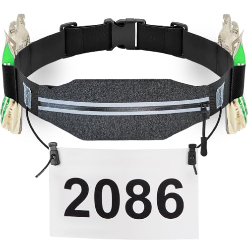 RJ-Sport Race Number Belt Bib Holder with Runner Pouch (Grey) - color: 05 Grey