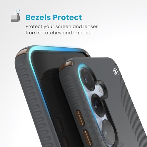 Speck Samsung Galaxy S25 Plus Case - Magnet Case, 13-Foot Drop Protection, No-Slip Grips - Samsung S25 Plus Case Magsafe - Raised Bezel and Enhanced Buttons - Presidio 2 Grip(Pack of 1) - color: Charcoal Grey/Cool Bronze, size: Galaxy S25+