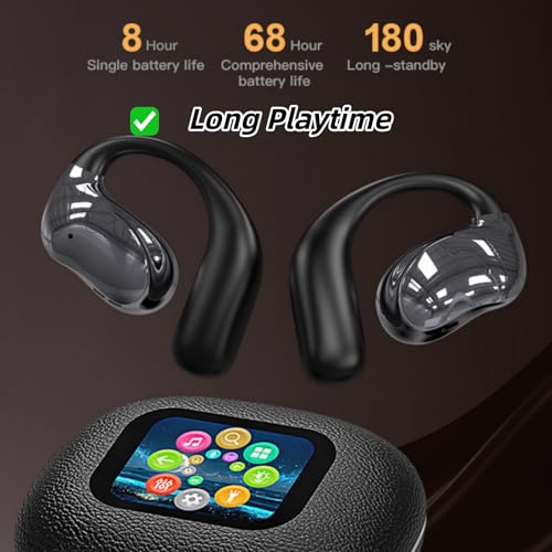 Open Ear Headphones,Wireless Bluetooth 5.4 Earbuds Over Ear Active Noise Cancelling with Intelligent Touch Screen Waterproof Bone Conduction Translator Earphones with Charging Case for Fitness Calls - color: open ear black