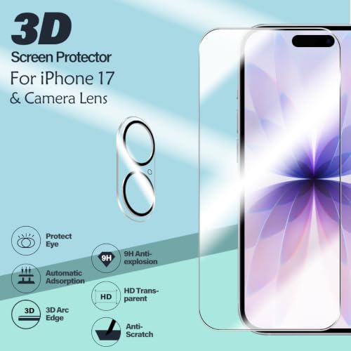 BIGFACE Compatible with iPhone 17 Screen Protector + Camera Lens Protectors, [2 + 2 Pack] Premium HD Clear Tempered Glasswith Easy Installation Tool Accuracy Film for iPhone 17(6.3 Inch) - size: iPhone 17(6.3")