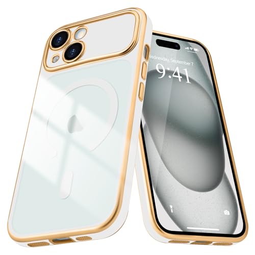 for iPhone 15 Case Clear Compatible with MagSafe, White | Magnetic Plating Clear Luxury Elegant Cover for Women men. Slim Soft TPU Shockproof Protective phone case - color: White, size: iPhone 15