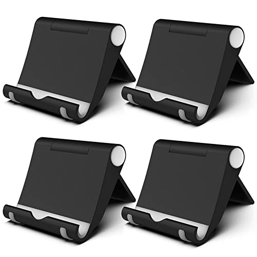 4 Pcs Mobile Phone Stand Holder for Desk Adjustable Compatible with iPhone 14 13 12 11 8 Pro Max SE XS XR Plus Samsung Galaxy Note20 S20 S10 S9 S8 Cell Phone Holder Foldable (4 Black) - color: 4 Black