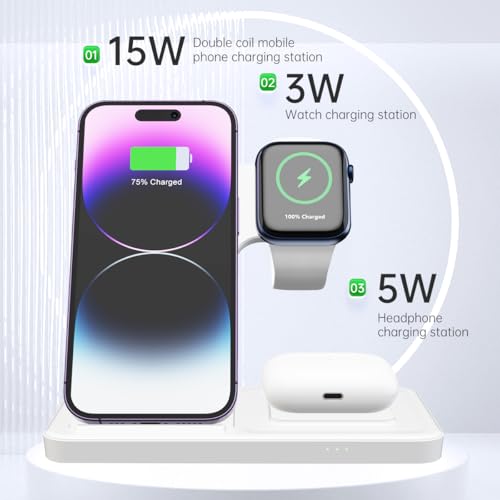 Foldable 3 in 1 Fast Charging Station for Apple Products, iPhone 17 16 15 14 13 12 Pro Max, Travel Dock Adapter & Light for i-Watch Series 11 10 9 Ultra 3/2 SE 3/2,for AirPods 4 3 2 Pro 3/2 (White) - color: WHITE