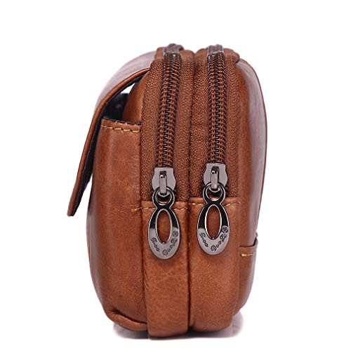 Leather Phone Belt Bag Holster Pouch for Men Loop Flip Coin Purse Case Cell Phone Waist Pack Pouch Case - color: #03brown