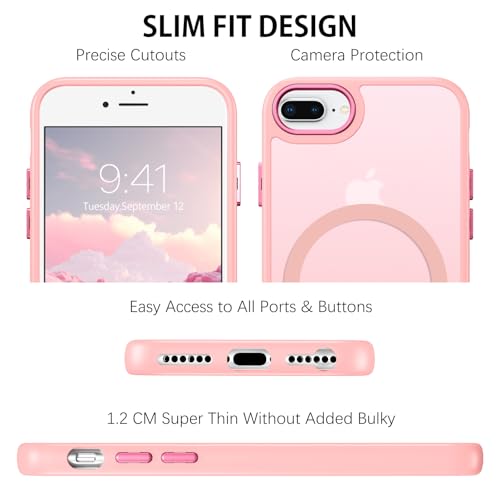 DUEDUE for iPhone 8 Plus Case, iPhone 7 Plus Case Magnetic[Compatible with Magsafe], Translucent Matte Back Protective Cover Shockproof Phone Case for iPhone 7 Plus/8 Plus, Pink - color: Pink