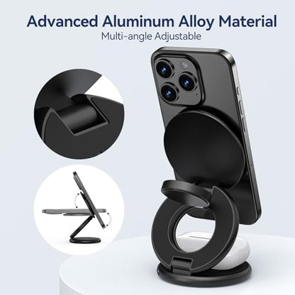 KU XIU X63 3 in 1 Charging Station for Apple, Aluminum Alloy Foldable Magnetic Wireless Charger, Travel Charger for iPhone 17/16/15/14/13/12 Series, Apple Watch & AirPods(with 20W Adapter)-Black - color: Black