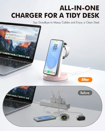 Wireless Charger for Samsung, 3-in-1 Android Charging Station - color: Pink