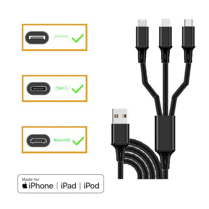 Multi Charging Cable, 3 in 1 USB Cable, Black - color: Black