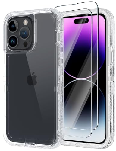for iPhone 14 Pro Max Clear Case with 2 Screen Protector,[Not Yellowing] Military Grade Drop Protection Thick Anti-Fall Transparent Heavy Duty Shockproof Phone Cover 6.7"(Clear) - color: Clear