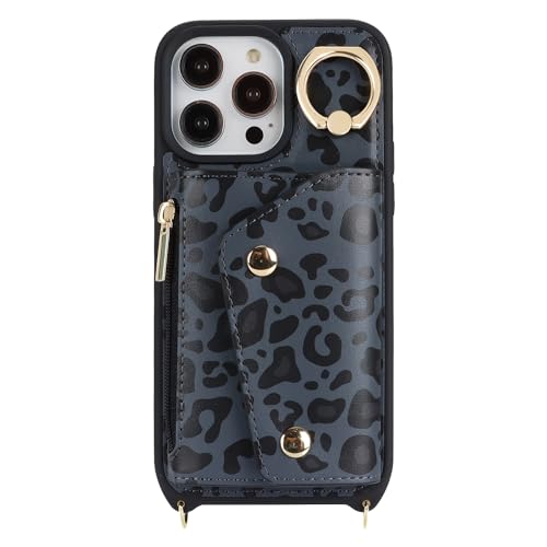 Lipvina Crossbody Wallet Case for iPhone 13 Pro,Black Leopard - color: 04-Black Leopard, size: iPhone 13 Pro 6.1"
