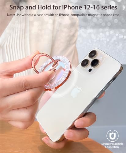 Magnetic Phone Grip Holder | Stylish Twinkle Transparent with Phone Ring Holder for Phone & Android, Rosegold - color: rosegold