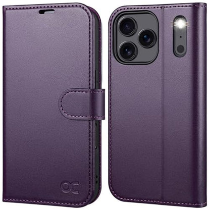 OCASE Compatible with iPhone 17 Pro Wallet Case, PU Leather Flip Folio Case with Card Holders RFID Blocking Kickstand [Shockproof TPU Inner Shell] Phone Cover 6.3 Inch 2025, Dark Purple - color: Dark Purple