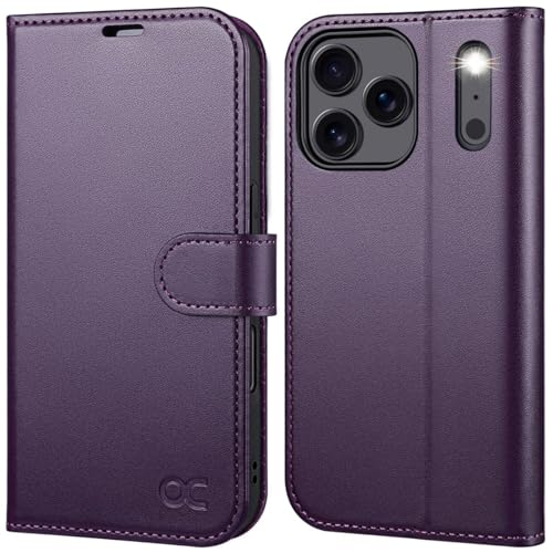 OCASE Compatible with iPhone 17 Pro Wallet Case, PU Leather Flip Folio Case with Card Holders RFID Blocking Kickstand [Shockproof TPU Inner Shell] Phone Cover 6.3 Inch 2025, Dark Purple - color: Dark Purple