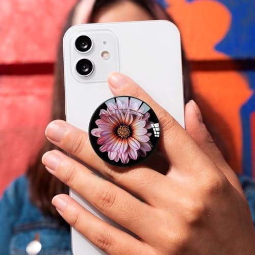 Translucent Clear Phone Grip with Expanding Kickstand,Cell Phone Collapsible Stand Pink Daisy Flower Design for Smartphones