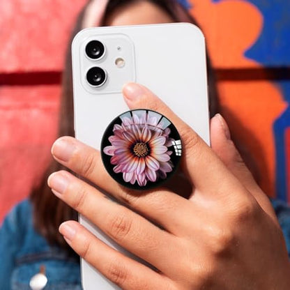 Translucent Clear Phone Grip with Expanding Kickstand,Cell Phone Collapsible Stand Pink Daisy Flower Design for Smartphones