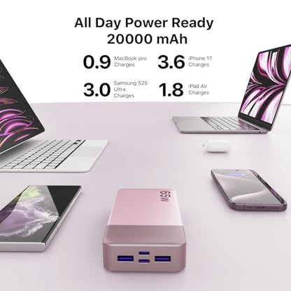 NOBIS 65W 20000mAh Portable Charger Power Bank Fast Charging - color: Pink