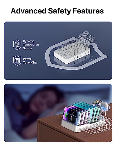 SooPii 8-Port USB-C Charging Station for Multiple Devices,White