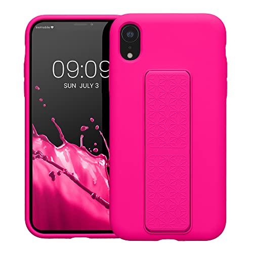 kwmobile Case for Apple iPhone XR Case - Soft TPU Cover with Silicone Coating - with Hand Strap and Stand Function - Shockproof - Neon Pink - color: neon pink