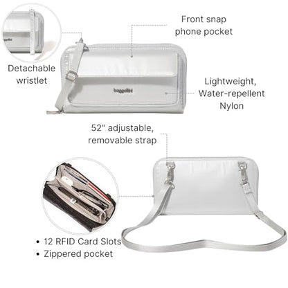 Baggallini Rfid Phone Wallet Crossbody - color: Silver Metallic