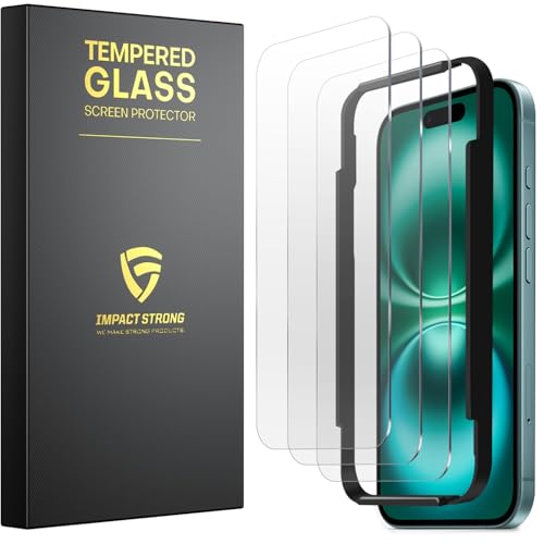ImpactStrong 3-Pack Shatterproof Tempered Glass Screen Protector for iPhone 17 [Easy Installation Frame] [Bubble Free] [9H Hardness] [Full Coverage] Case Friendly, 6.3 Inch - size: iPhone 17
