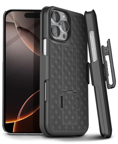 MOTIVE for iPhone 16 Pro max Case with Belt Clip, Rigid, Kickstand | 6.9" | Ranger v1 Series, Black, 360° holster, open-top/open-bottom port access, textured grip, slim - size: iPhone 16 Pro Max