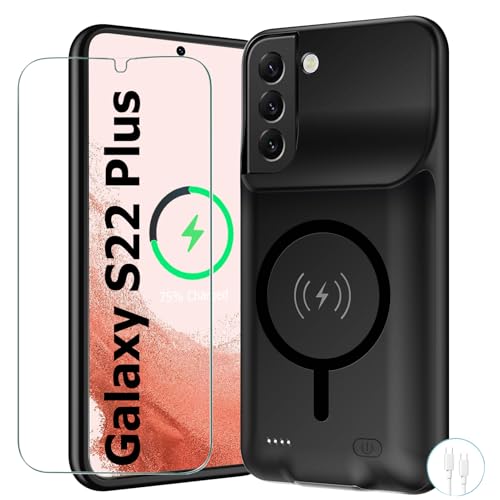 Battery Case for Galaxy S22 Plus, Upgraded 12000mAh Battery Pack Rechargeable Charger Case with Wireless Charging Compatible for Galaxy S22 Plus (6.6 inch) External Charging Case (Black) - size: Galaxy S22 Plus