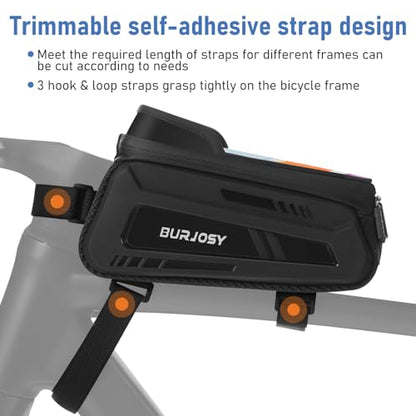 Bike Phone Front Frame Bag, Waterproof Bike Phone Holder Bag with TPU Touch-Screen & Sun-Visor, Bike Bag Accessories Compatible Phone Under 7”