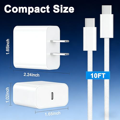 iPhone 17 Charger Fast Charging, [Apple MFi Certified] 2Pack Long 10FT USB C to C Woven Cable Cord Quick iPhone Charger Block for Apple i-Phone 17 Pro Max/17e/Air/16 Pro/15/iPad - size: 10FT