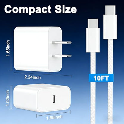 iPhone 17 Charger Fast Charging, [Apple MFi Certified] 2Pack Long 10FT USB C to C Woven Cable Cord Quick iPhone Charger Block for Apple i-Phone 17 Pro Max/17e/Air/16 Pro/15/iPad - size: 10FT