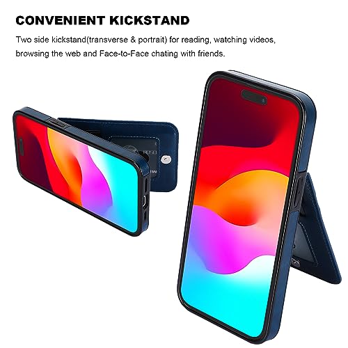 KIHUWEY for iPhone 15 Plus Wallet Case Card Holder Kickstand, Blue | Credit Card Slots, PU Leather, Magnetic Clasp, Flip Heavy Duty Protection Cover for Men and Women - color: Blue
